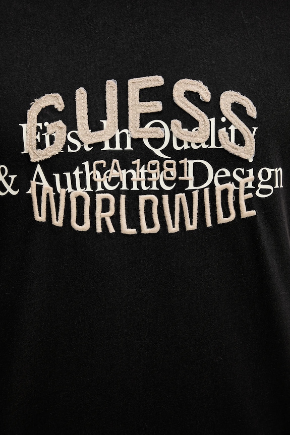 Bavlněné tričko Guess WORLDWIDE M5YI49.KBW41 černá