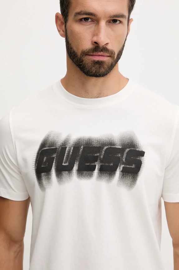 Guess t-shirt bawełniany ASCANIO beżowy Z5YI12.I3Z14