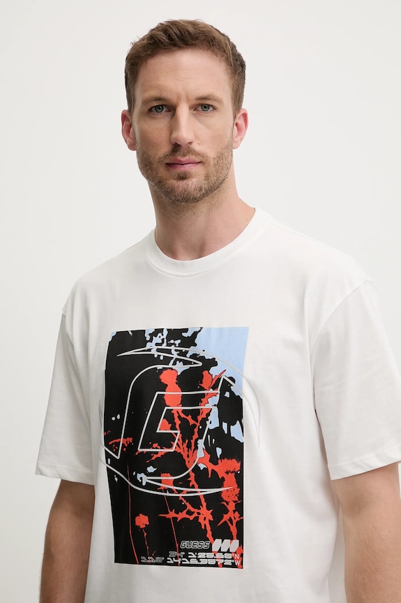 Guess t-shirt bawełniany RINALDO biały Z5YI13.I3Z14