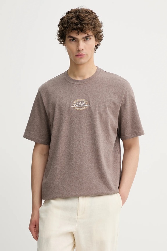 Les Deux t-shirt bawełniany Glen regular brązowy 1000196