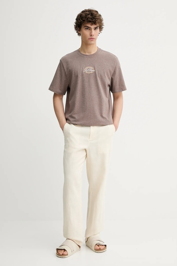 Les Deux t-shirt bawełniany Glen 1000196 brązowy AW25