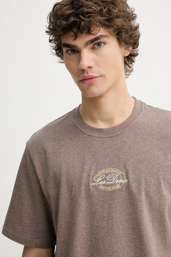 Les Deux t-shirt bawełniany Glen brązowy 1000196
