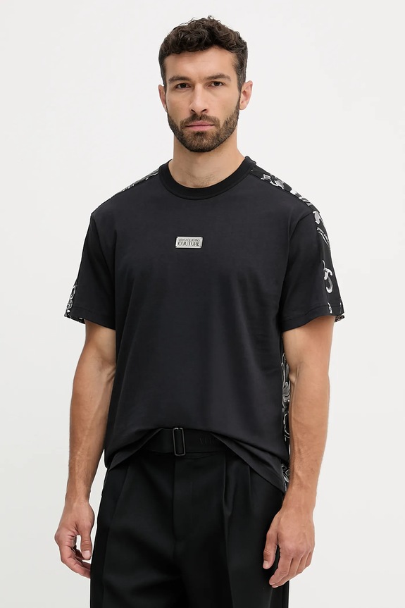 Bavlněné tričko Versace Jeans Couture nášivka černá 79GAH617.JS515