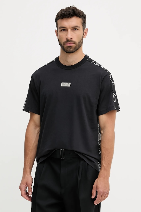 Bavlněné tričko Versace Jeans Couture nášivka černá 79GAH617.JS515