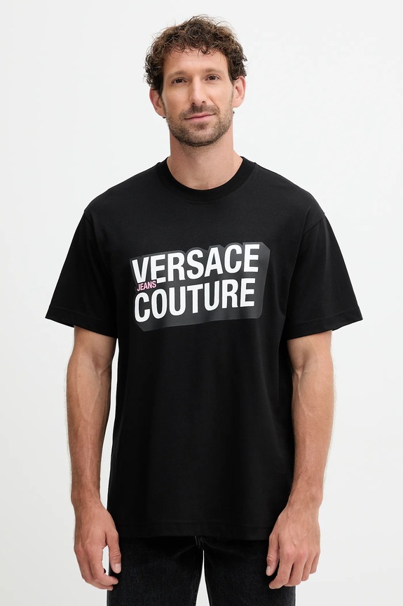 Versace Jeans Couture t-shirt bawełniany nadruk czarny 79GAHP02.CJ01P