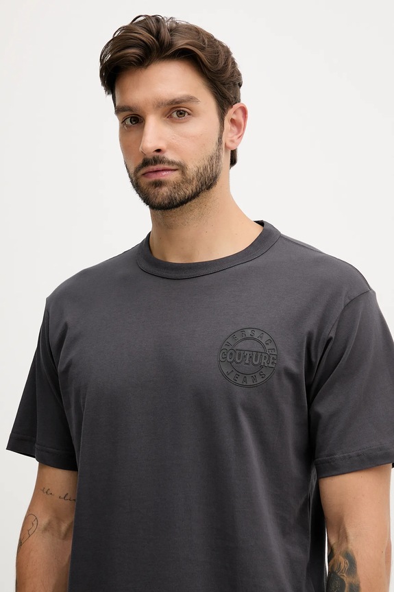 Versace Jeans Couture tricou din bumbac gri 79GAHT06.CJ00T
