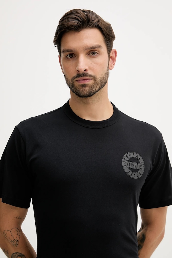 Versace Jeans Couture tricou din bumbac negru 79GAHT06.CJ00T