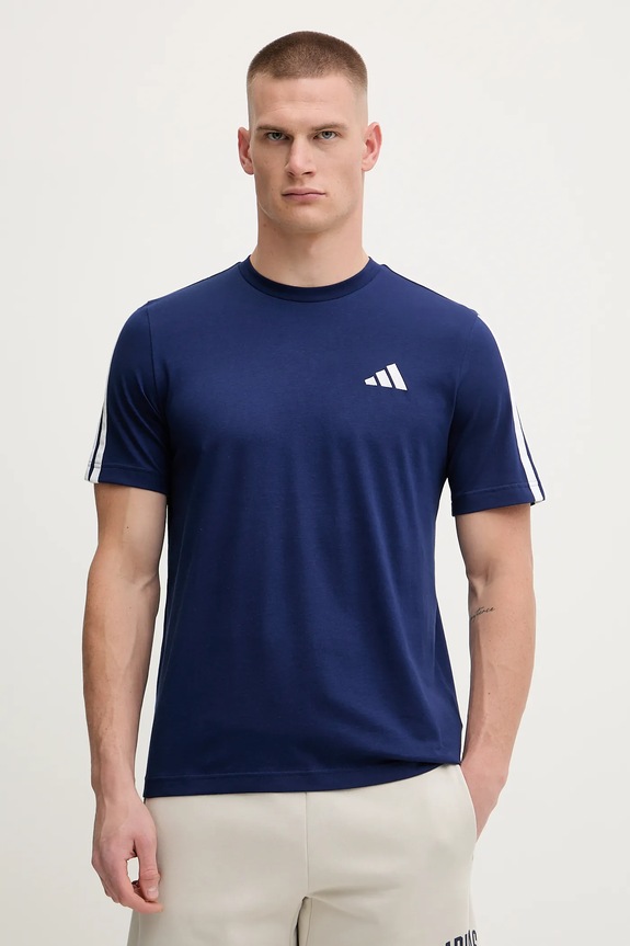 adidas tricou din bumbac 3-Stripes imprimeu bleumarin JV6785