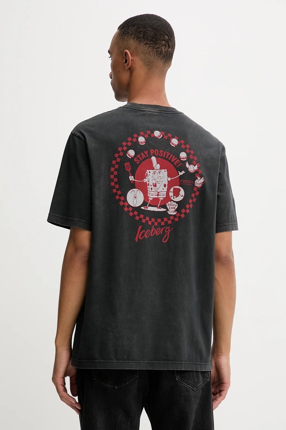 Iceberg t-shirt bawełniany nadruk szary F026.6335