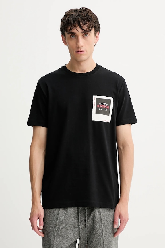 Iceberg t-shirt in cotone applique nero F042.6304
