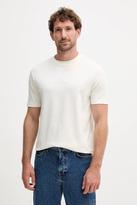 Karl Lagerfeld t-shirt bawełniany nadruk beżowy 554225.755036