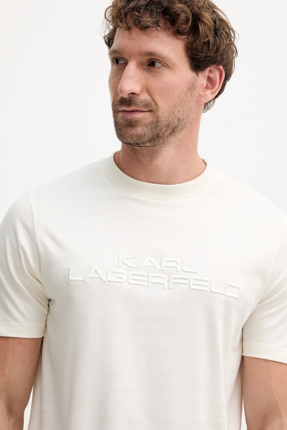 Karl Lagerfeld t-shirt bawełniany beżowy 554227.755037