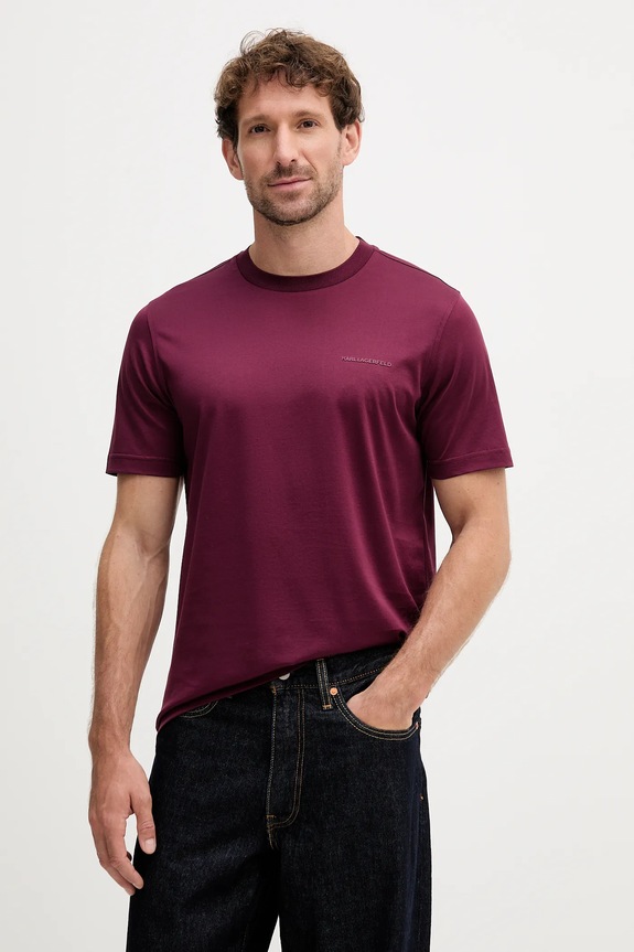 Karl Lagerfeld tricou din bumbac imprimeu burgundia 554200.755002