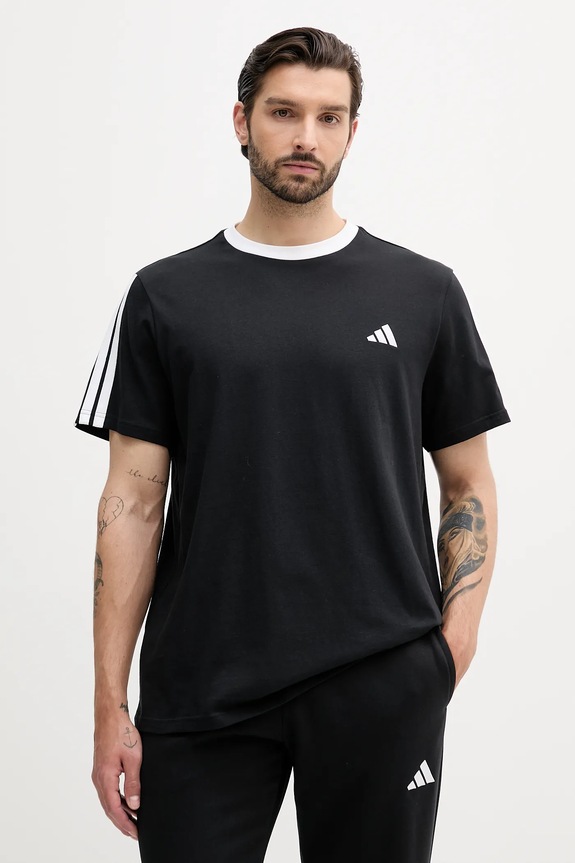 Pamučna majica adidas Essentials 3-stripes natpis crna JV6762