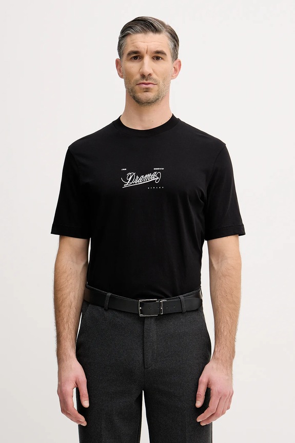 Sisley t-shirt bawełniany nadruk czarny 3I1XS104O