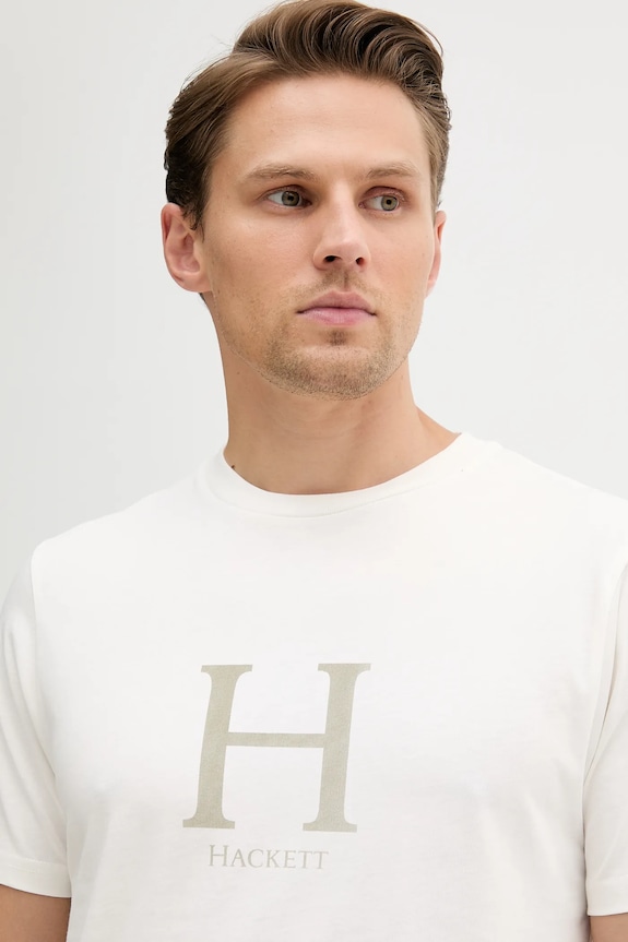 Βαμβακερό μπλουζάκι Hackett London μπεζ HM5000002