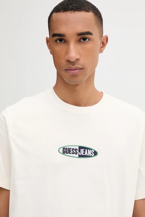 Βαμβακερό μπλουζάκι Guess Jeans μπεζ M5YI07.K8FQ4