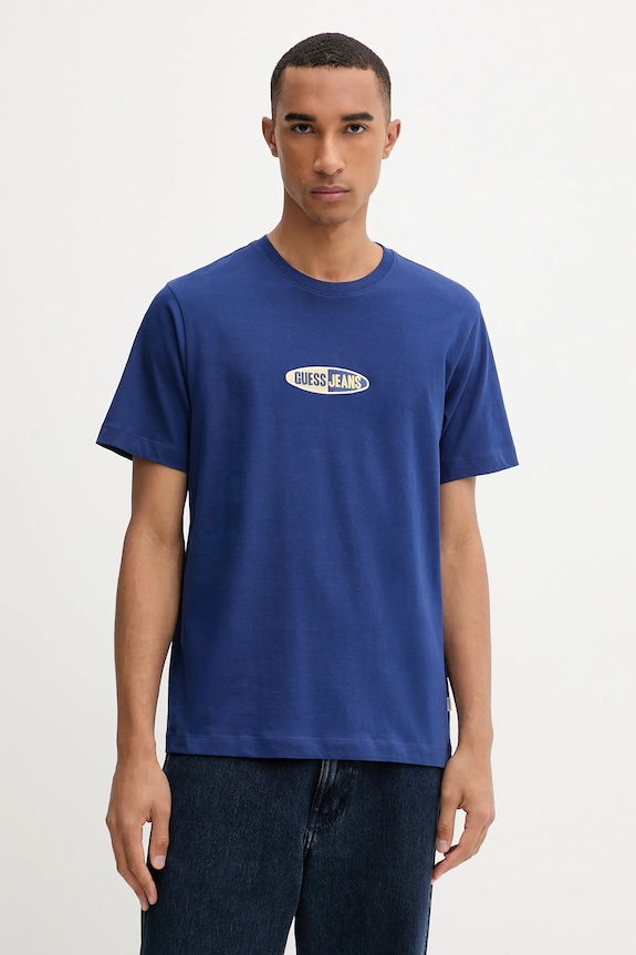 Bavlněné tričko Guess Jeans nášivka námořnická modř M5YI07.K8FQ4