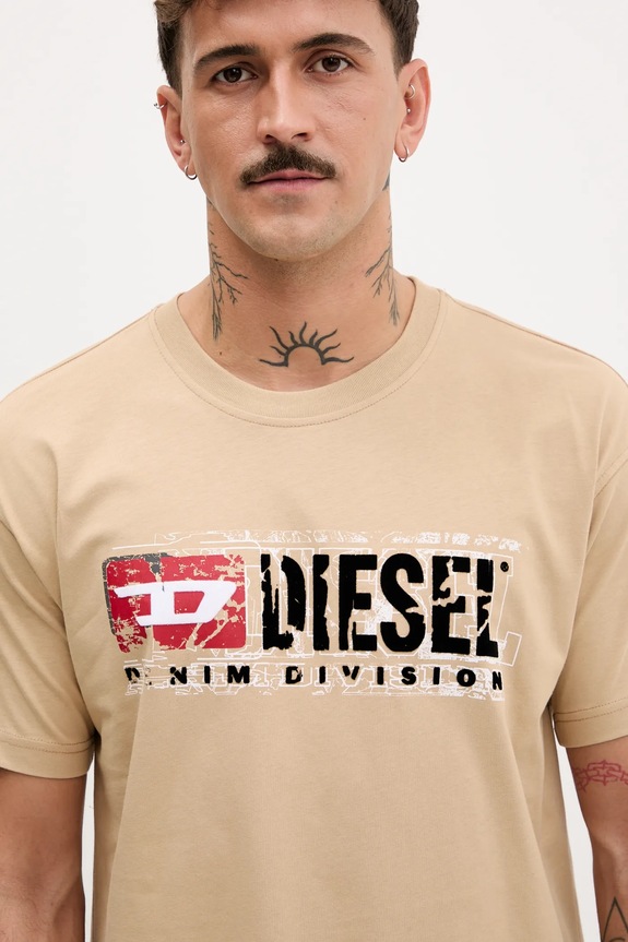 Diesel t-shirt bawełniany T-NORM-T6 beżowy A19436.0PLAT