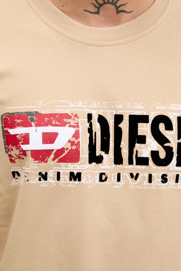 Diesel t-shirt bawełniany T-NORM-T6 A19436.0PLAT beżowy