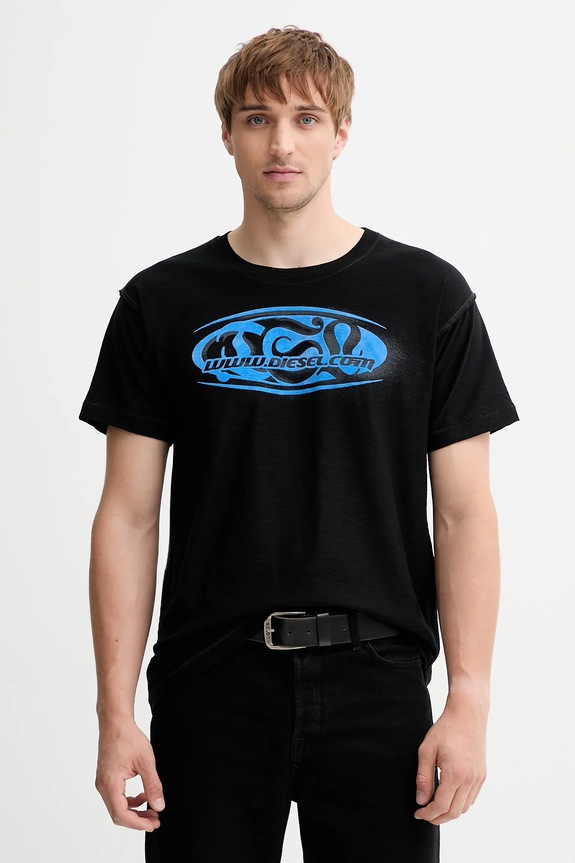 Pamučna majica Diesel T-NORM-T1 print crna A18660.0QKAP