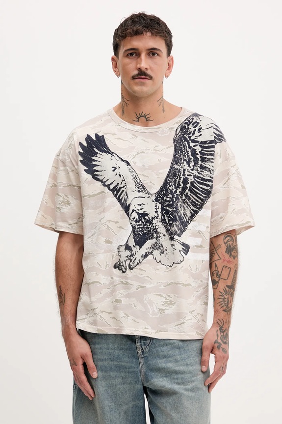 Diesel t-shirt bawełniany T-BOXT-T14 wzorzyste beżowy A19317.0DLBM