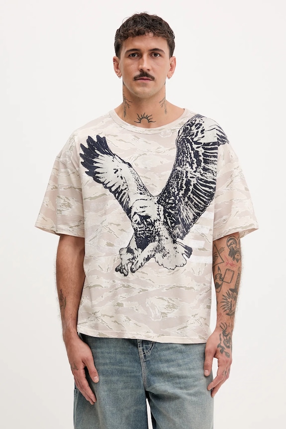 Diesel t-shirt bawełniany T-BOXT-T14 wzorzyste beżowy A19317.0DLBM