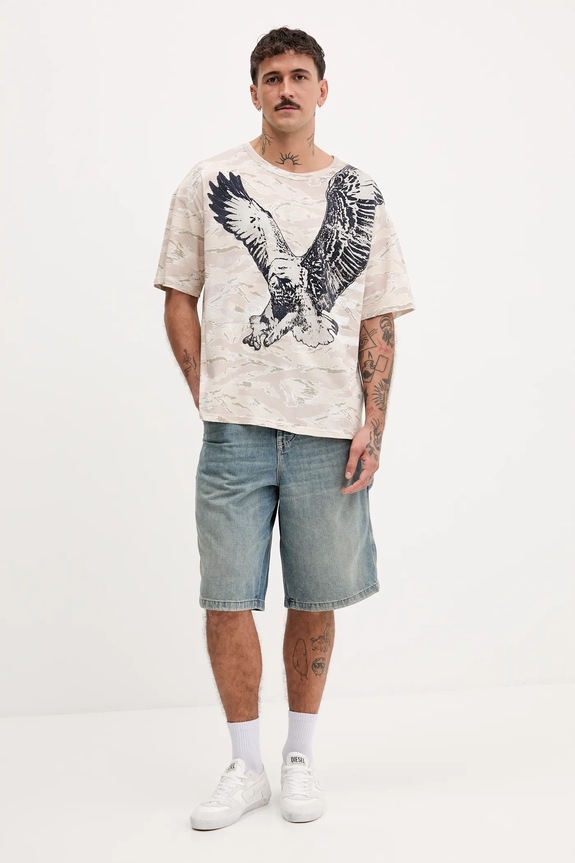 Diesel t-shirt bawełniany T-BOXT-T14 A19317.0DLBM beżowy AW25