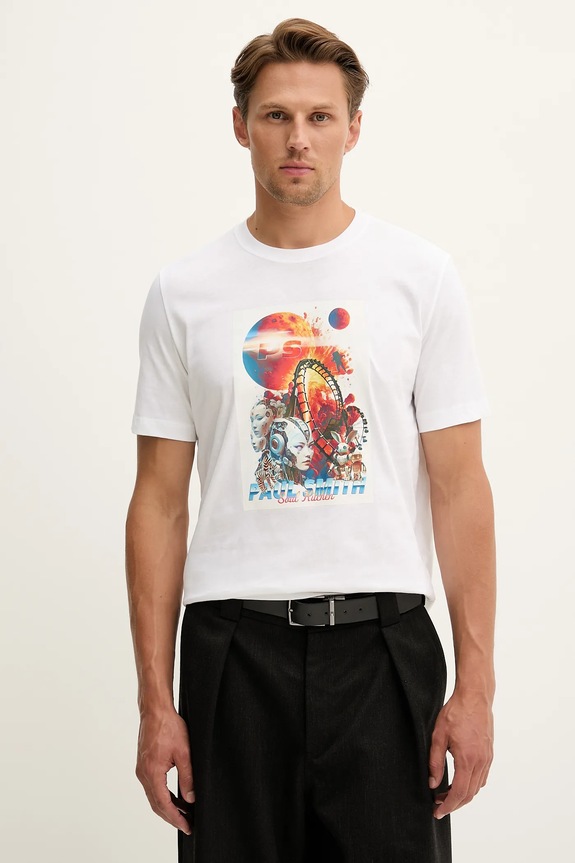 Bavlněné tričko PS Paul Smith potisk bílá M2R.011R.TP5415