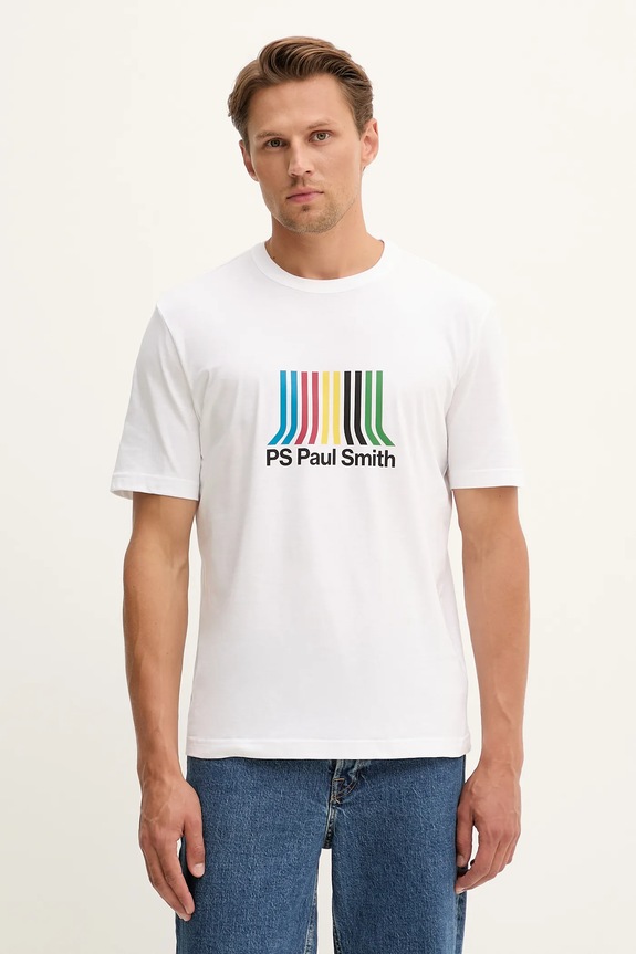 Βαμβακερό μπλουζάκι PS Paul Smith στάμπα λευκό M2R.220X.TP5408