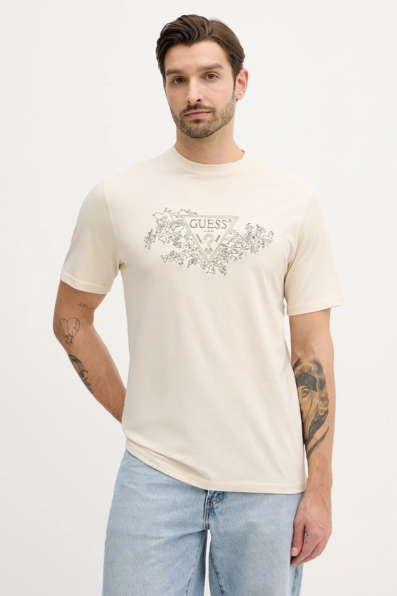 Хлопковая футболка Guess хлопок бежевый M5BI07.I3Z14
