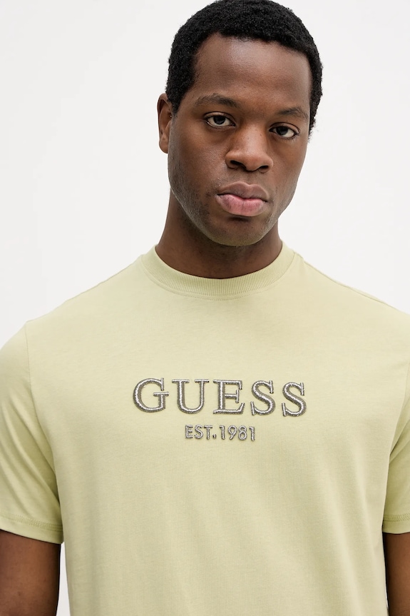 Βαμβακερό μπλουζάκι Guess πράσινο M5BI09.K8FQ4