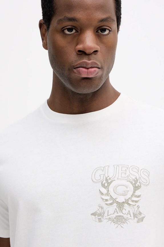 Памучна тениска Guess бежов M5BI61.KBZV1