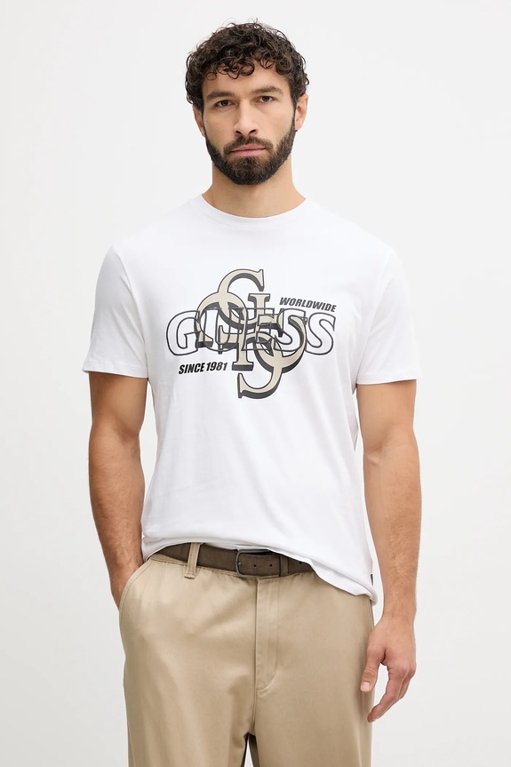 Guess t-shirt bawełniany nadruk biały M5BI72.I3Z14