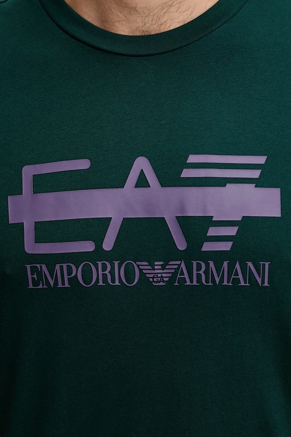 Bombažna kratka majica EA7 Emporio Armani AF10375.7M001129 turkizna