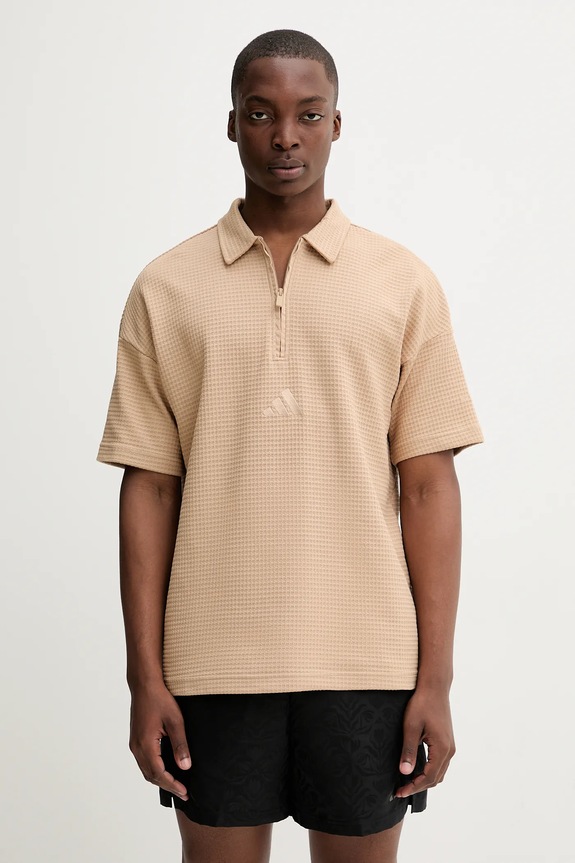 Βαμβακερό μπλουζάκι πόλο adidas All SZN απλικέ μπεζ JL6546