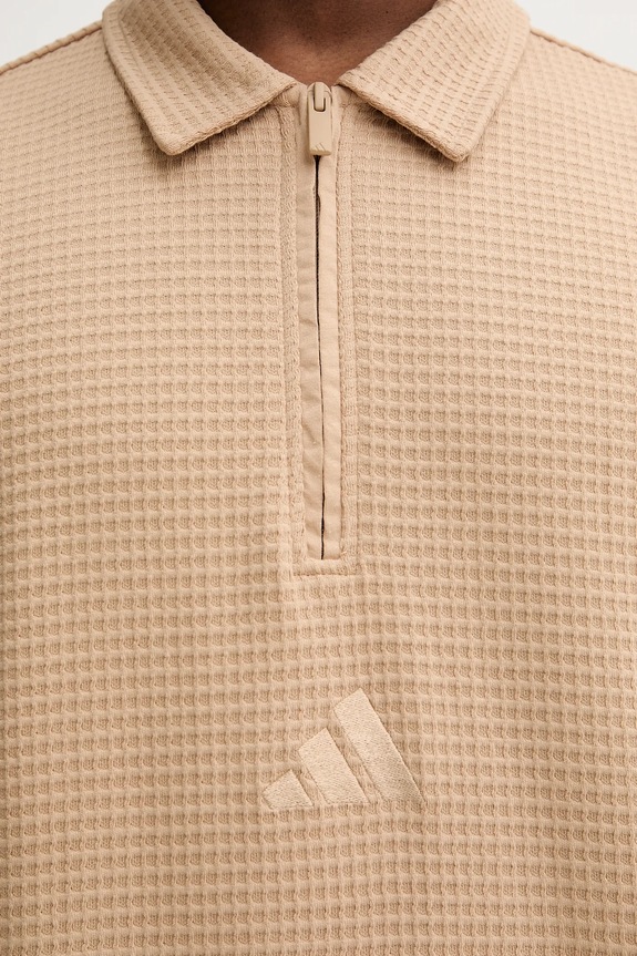 Βαμβακερό μπλουζάκι πόλο adidas All SZN JL6546 μπεζ