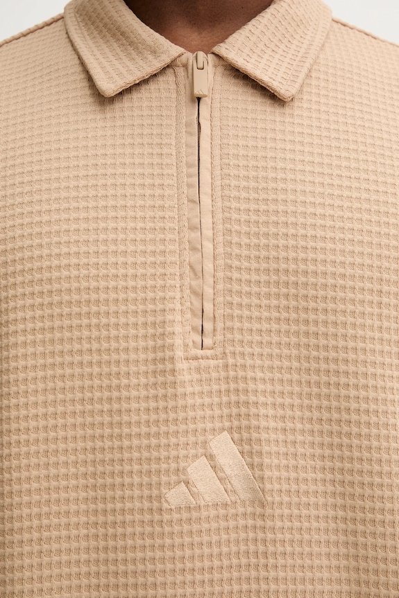 Βαμβακερό μπλουζάκι πόλο adidas All SZN JL6546 μπεζ