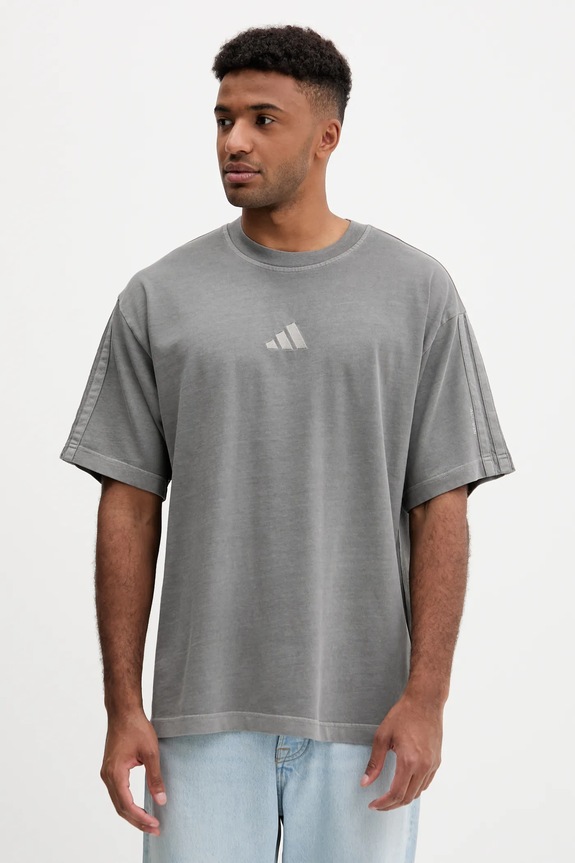 Bombažna kratka majica adidas All SZN Našitek siva JN0611