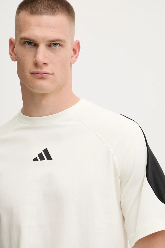 Βαμβακερό μπλουζάκι adidas Stadium μπεζ JX5640