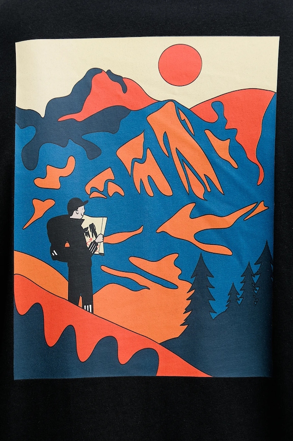 Хлопковая футболка adidas Doodle Hunt Hike Graphic T-Shirt KA7139 чёрный