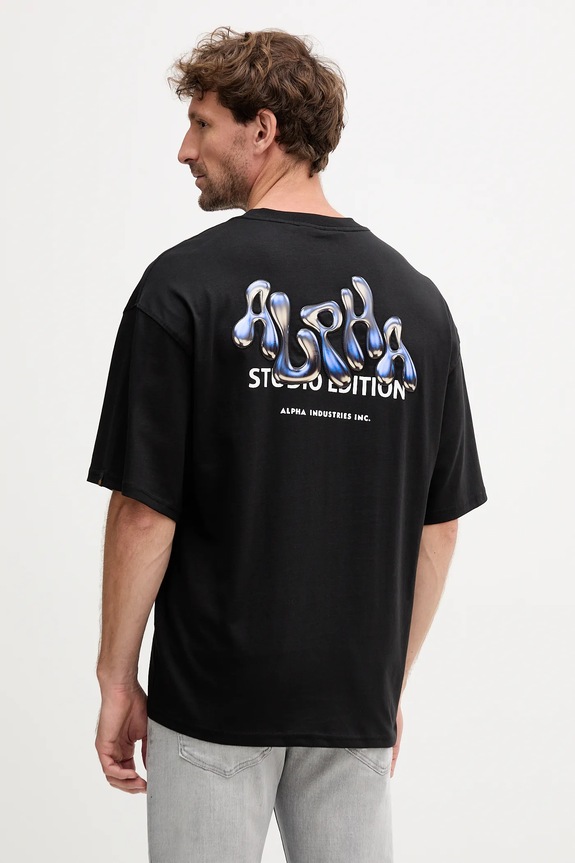 Βαμβακερό μπλουζάκι Alpha Industries στάμπα μαύρο 156553.03