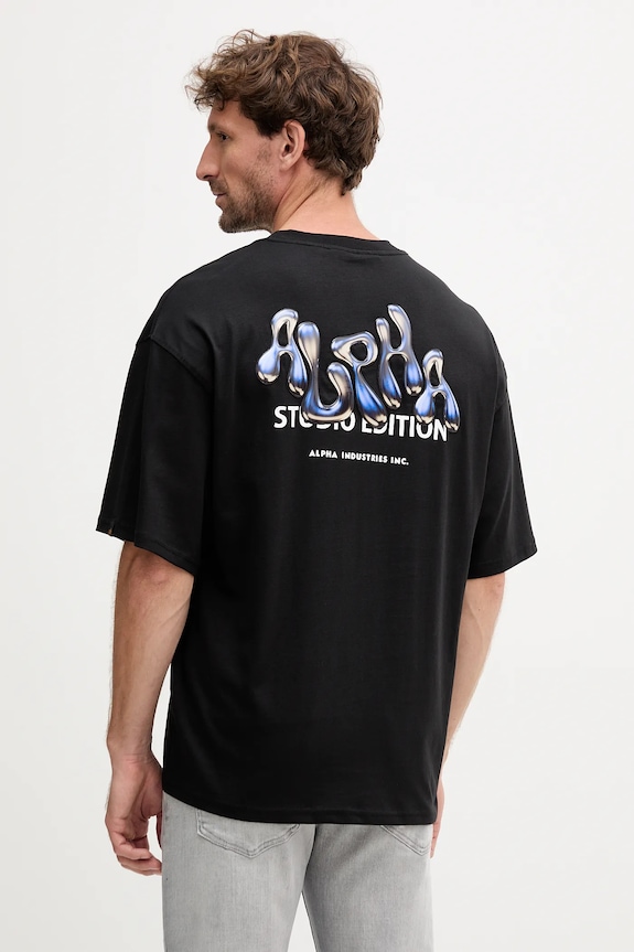Βαμβακερό μπλουζάκι Alpha Industries στάμπα μαύρο 156553.03