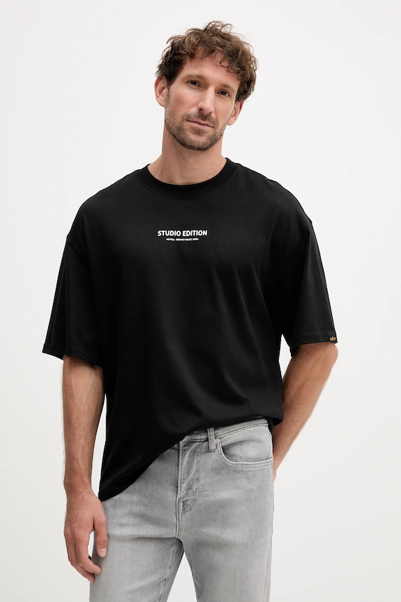Ρούχα Βαμβακερό μπλουζάκι Alpha Industries 156553.03 μαύρο