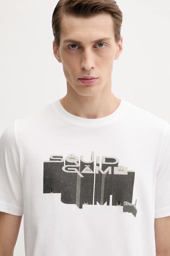 Puma t-shirt bawełniany PUMA x SQUID GAME beżowy 630706