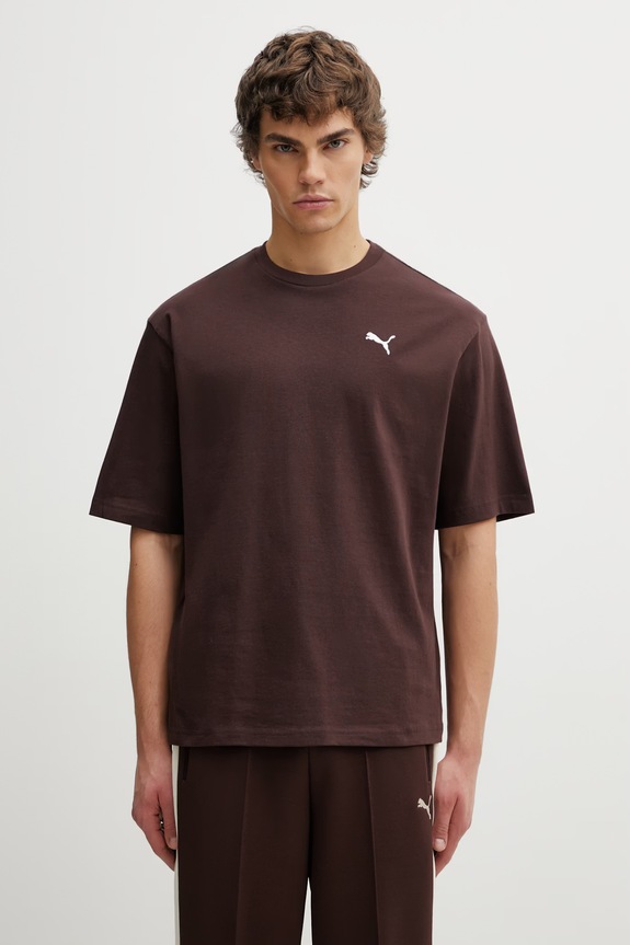 Βαμβακερό μπλουζάκι Puma απλό καφέ 629645