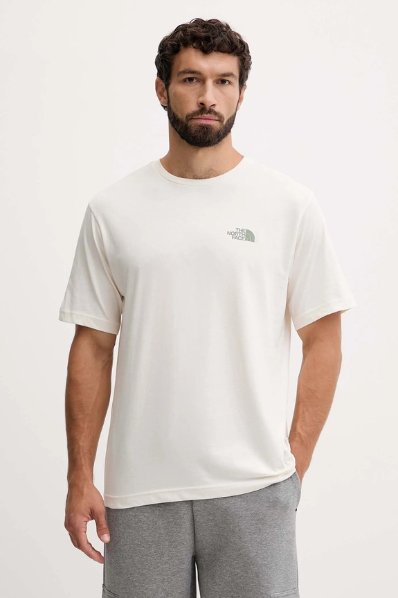 Βαμβακερό μπλουζάκι The North Face στάμπα μπεζ NF0A8E4EQLI1