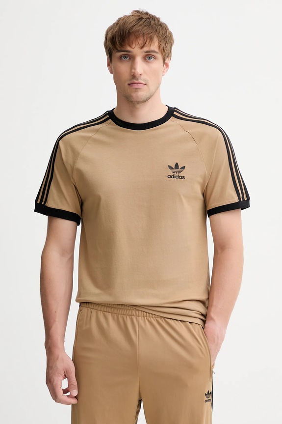 adidas Originals pamut póló 3-Stripes Tee pamut bézs JY1370