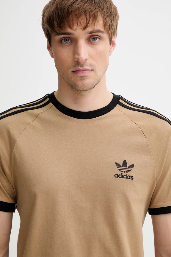 adidas Originals pamut póló 3-Stripes Tee bézs JY1370