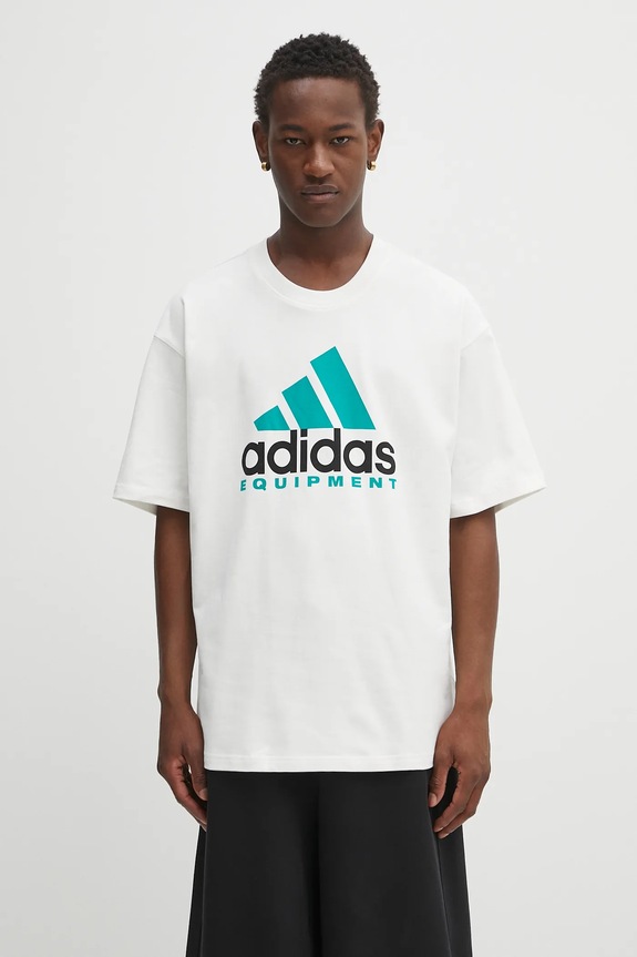 adidas Originals tricou din bumbac EQT Tee print alb JW9129